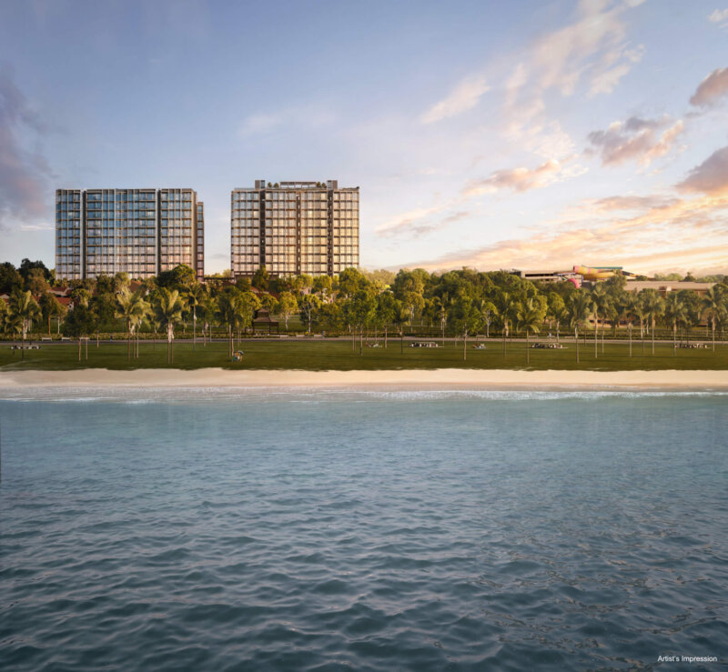Sunset view of Coastal Cabana Executive Condo from the sea