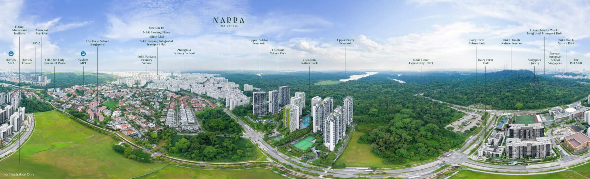 Overall development view of Narra Residences within the Dairy Farm Walk residential enclave