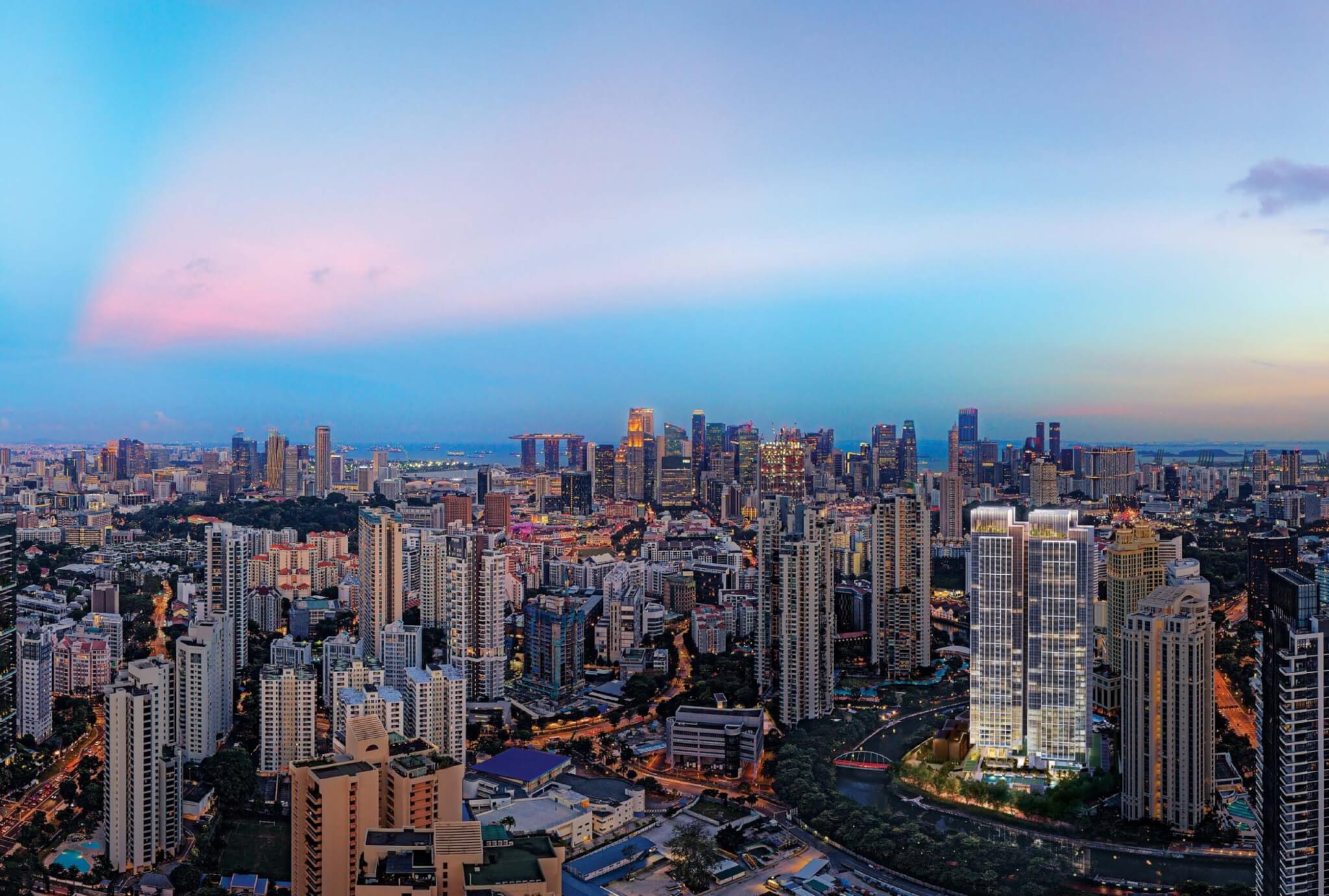 Panoramic view of the Singapore River and River Valley precinct near Great World
