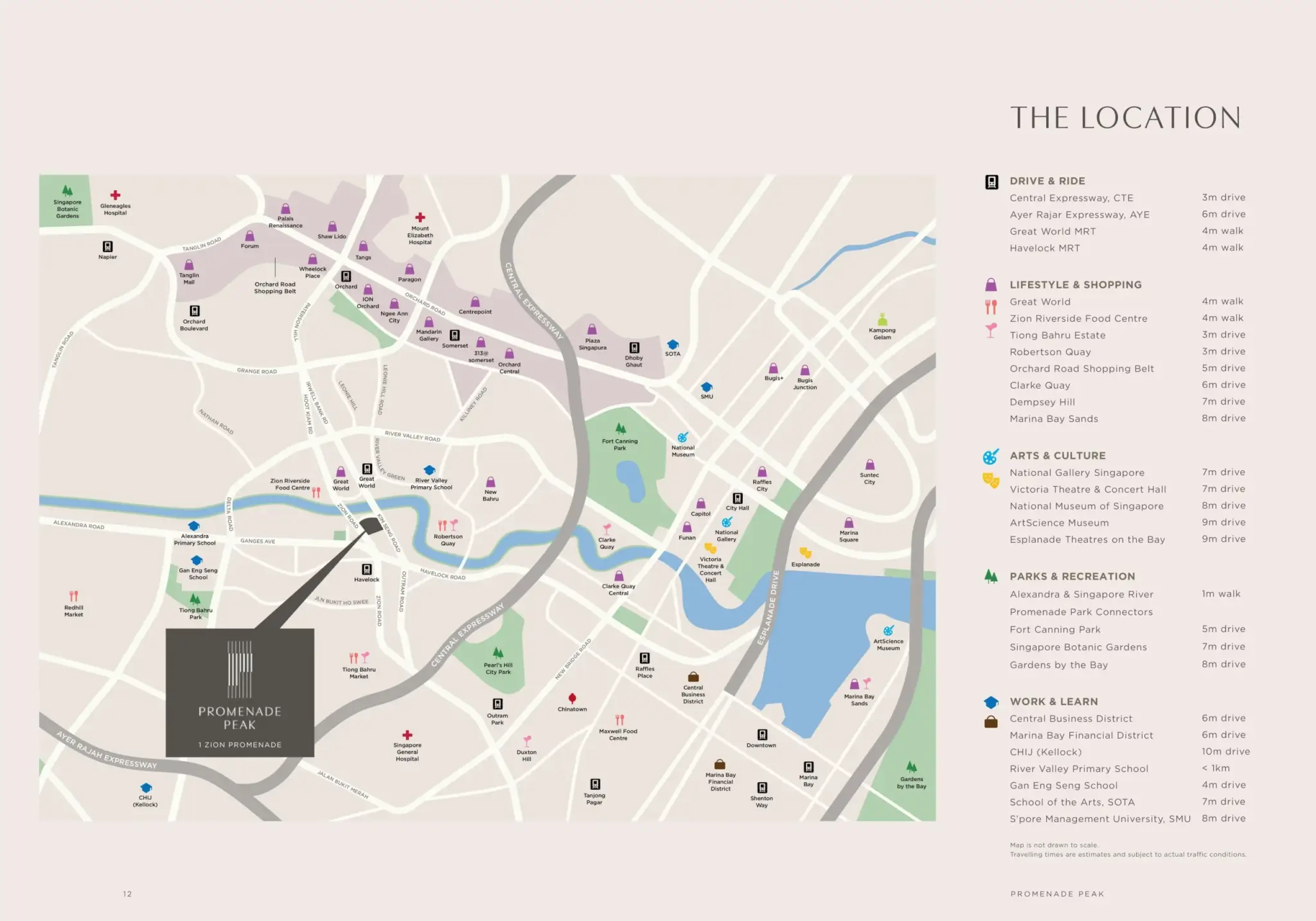 Nearby amenities around the Singapore River and Great World MRT in River Valley