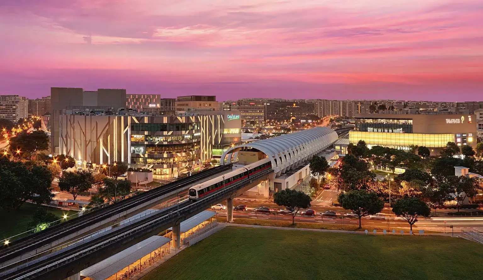 Train departing Tampines MRT station on the East West Line