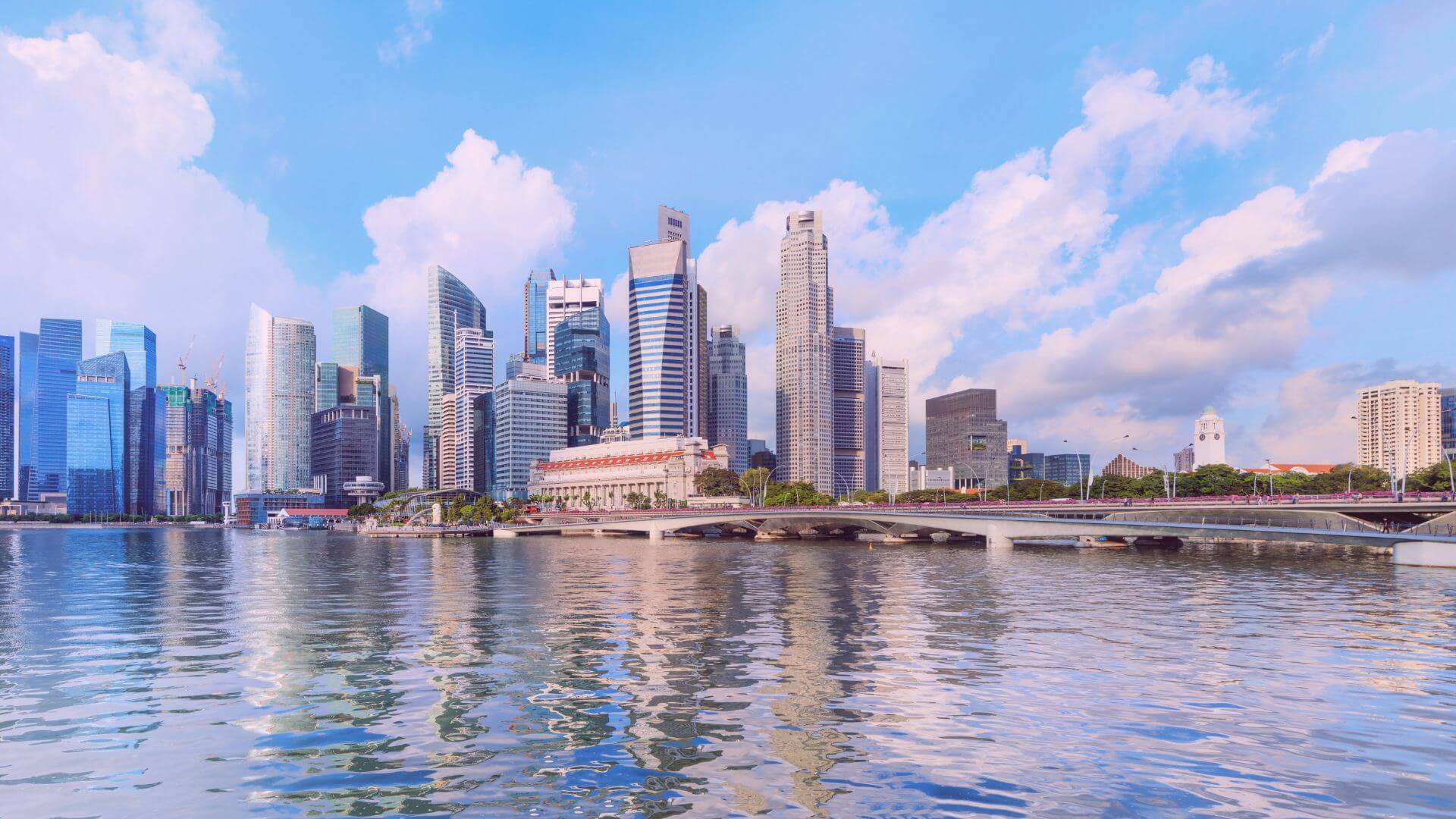 Skyline of Singapore's Central Business District along the Marina Bay financial hub