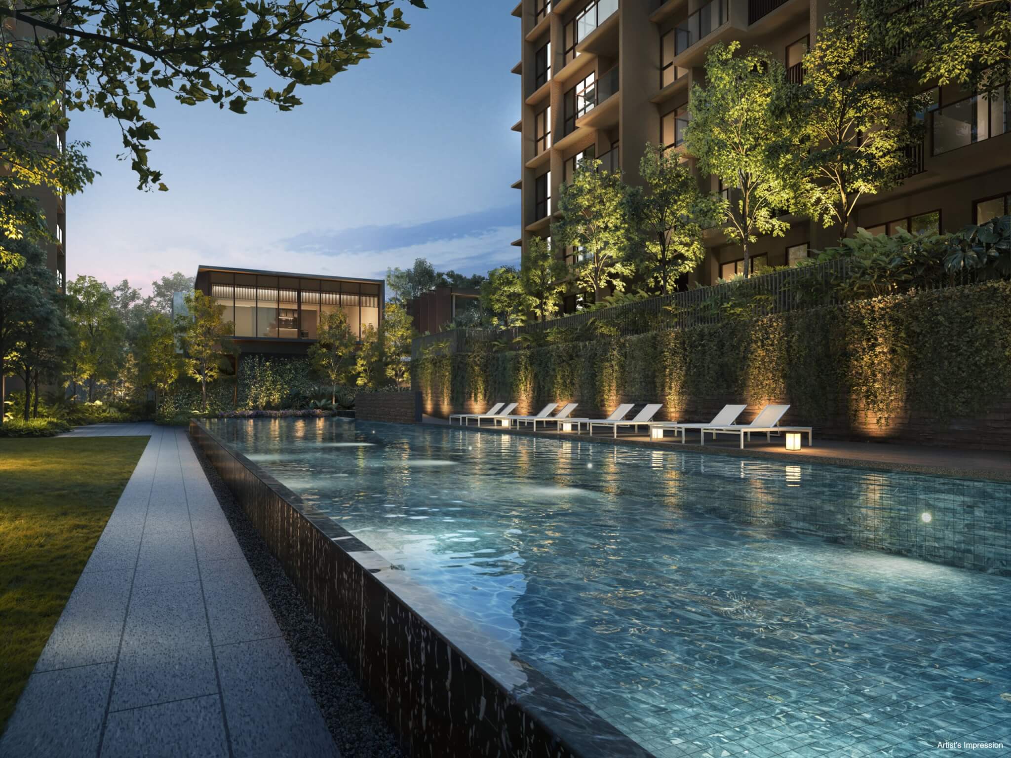 50-metre lap pool at Dunearn House by Frasers Property, Sekisui House and CSC Land Group, featuring resort-style facilities and landscaped surroundings in Bukit Timah