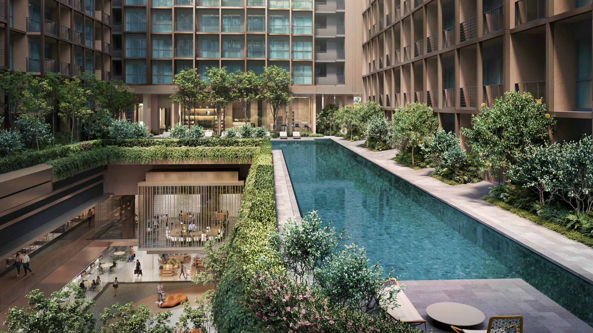 Luxury mixed-use development facade of The Robertson Opus at Robertson Quay by Frasers Property and Sekisui House, featuring modern riverside architecture, greenery and premium residences in Singapore’s District 9