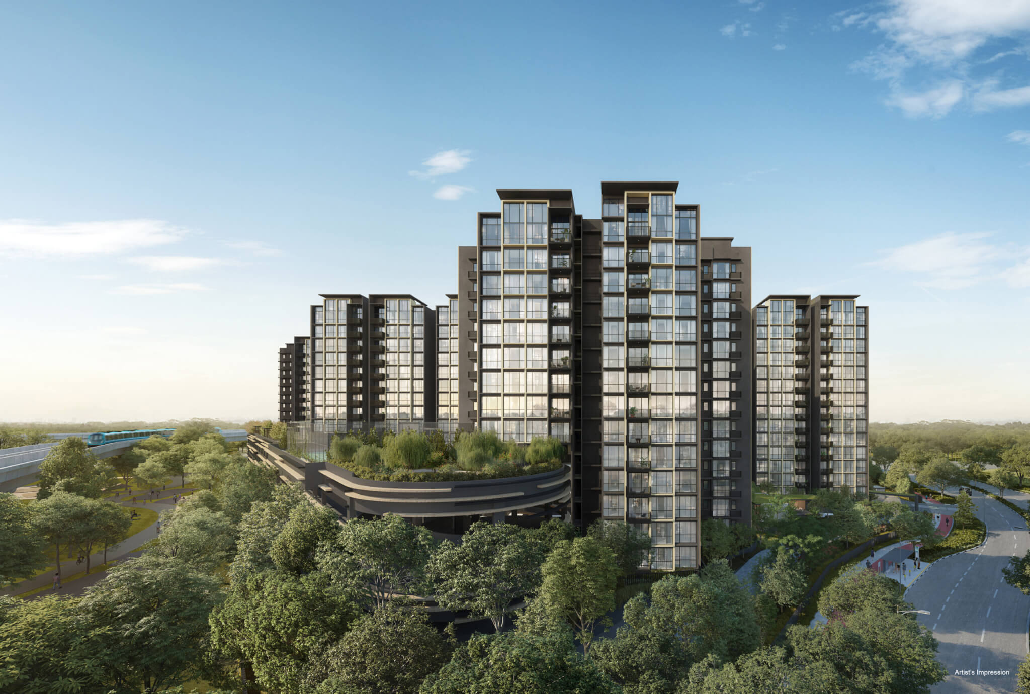 Copen Grand executive condominium by CDL and MCL Land, featuring modern architecture, residential towers and sustainable living in Tengah Forest Town