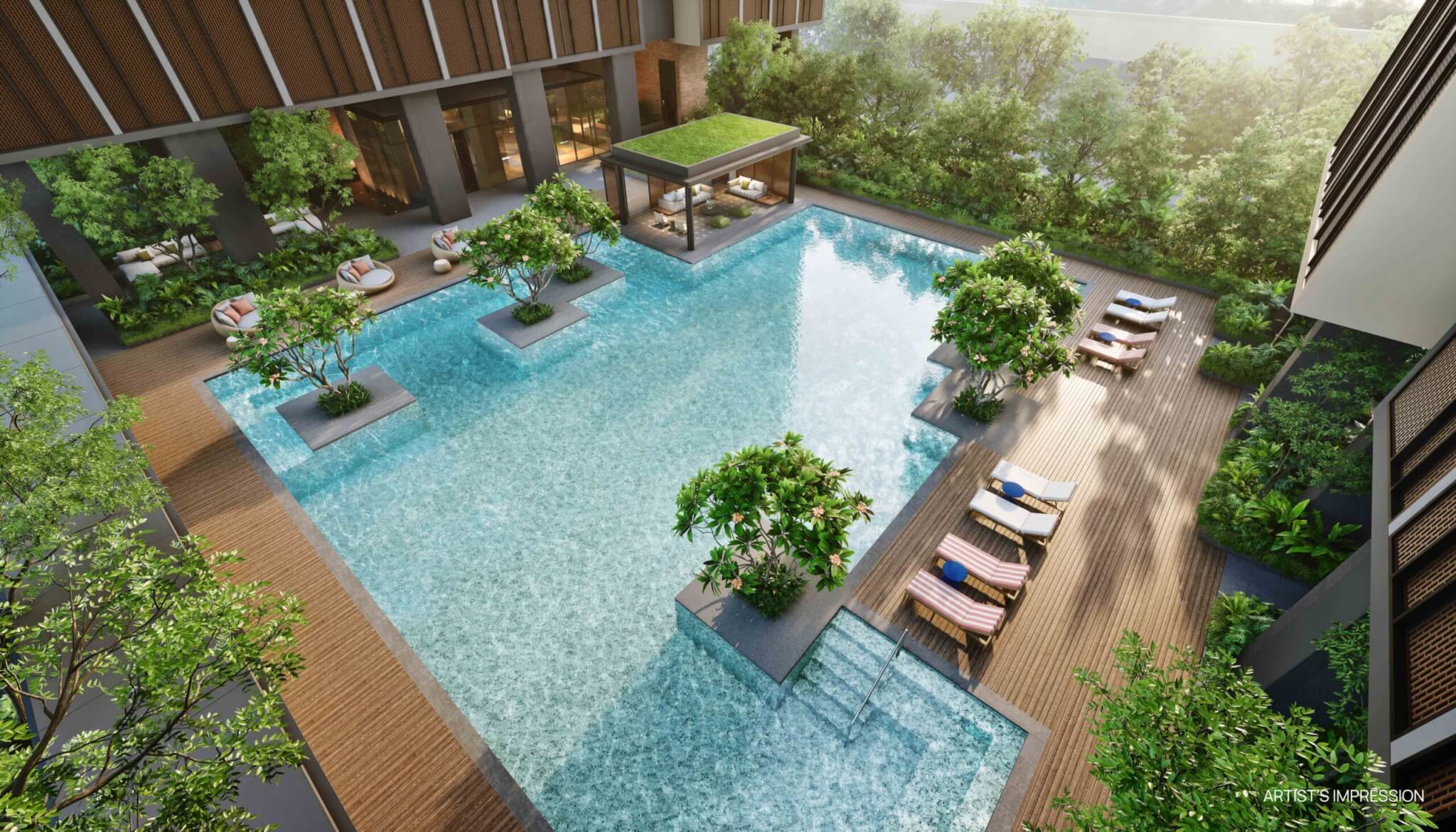 Swimming pool at Skye at Holland, a luxury condominium developed by UOL, SingLand and CapitaLand Development