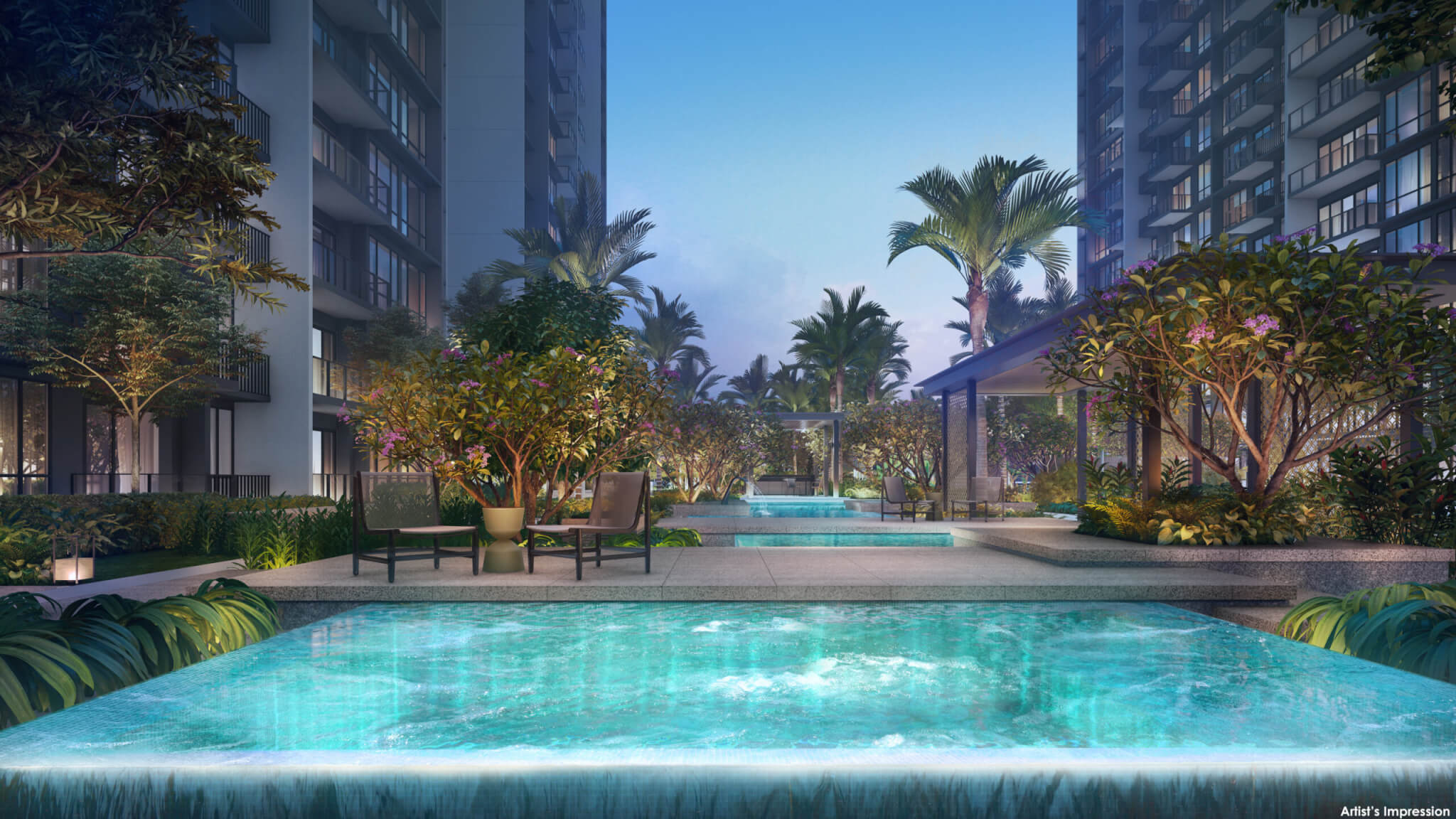 Emerald of Katong swimming pool and landscaped facilities by Sim Lian Group in District 15 Singapore