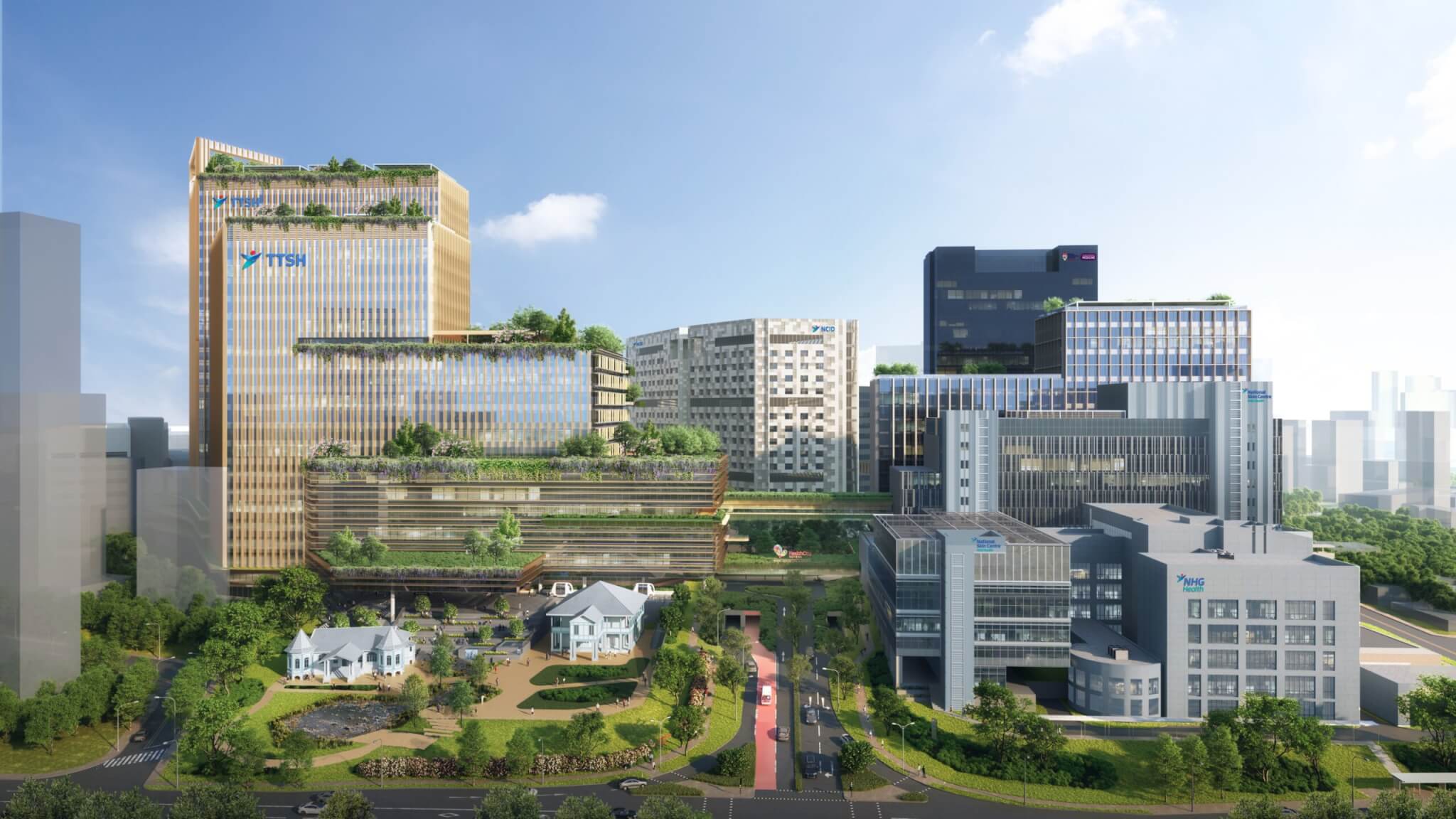 Novena Health City integrated health hub in Singapore, featuring Tan Tock Seng Hospital and surrounding medical, research and education facilities.